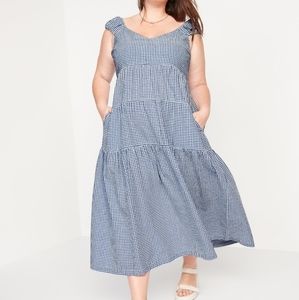 Old Navy Fit and Flare Tiered Seersucker Maxi Dress